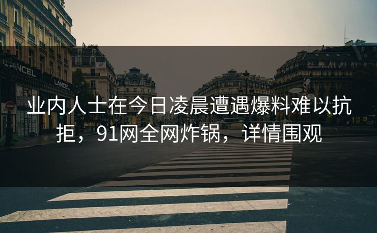 业内人士在今日凌晨遭遇爆料难以抗拒，91网全网炸锅，详情围观