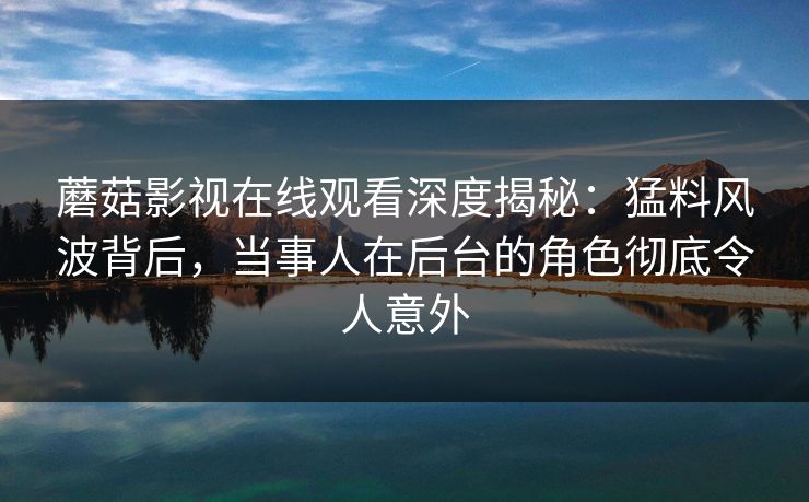 蘑菇影视在线观看深度揭秘：猛料风波背后，当事人在后台的角色彻底令人意外